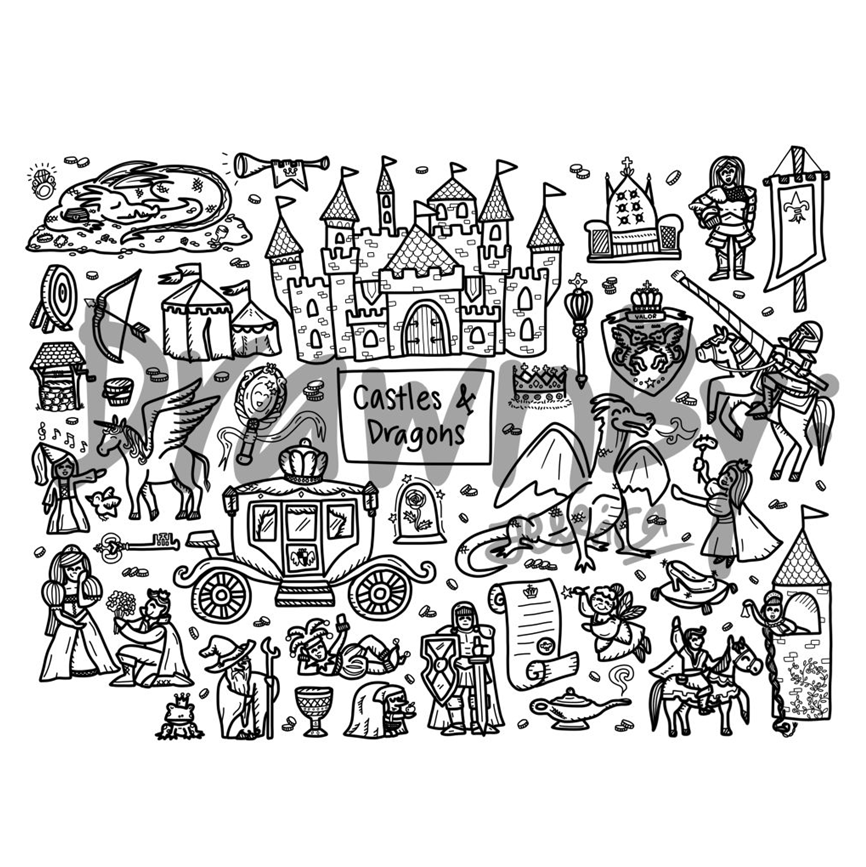 Castles & Dragons Silicone Colouring Mat