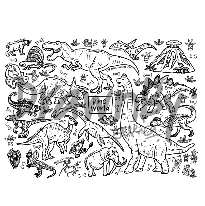 Dino World Silicone Colouring Mat